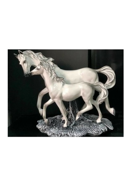 Dekoratif Polyester Yavrulu At Heykeli (35X29CM)