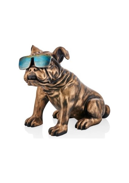 Dekoratif Gözlüklü Bulldog Heykeli (40X34CM)