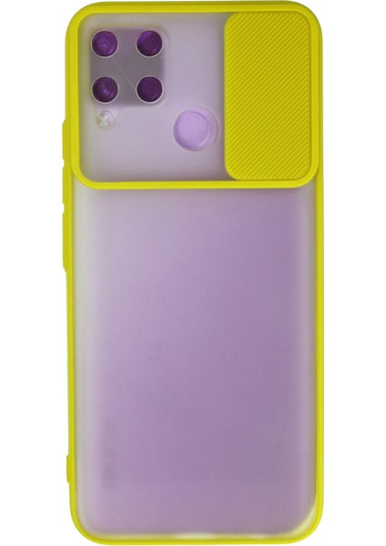 Realme C15 Kılıf Palm Buzlu Kamera Sürgülü Silikon - Sarı