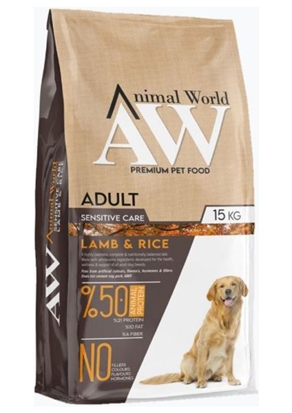 Animal World Adult Sensitive Care Lamb and Rice Sindirim Sistemi Destekleyici Kuzu Etli Ve Pirinçli Yetişkin Köpek Maması 15 kg