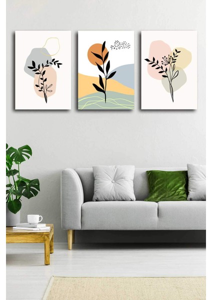 Gift Pack Soyut Çiçekler Modern Minimal Kanvas Tablosu 3'lü Canvas Tablo Seti