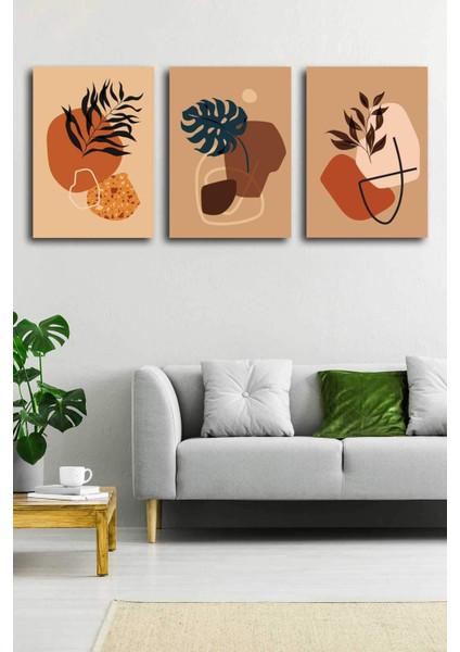 Gift Pack Tropikal Soyut Yapraklar Modern Minimal Kanvas Tablosu 3'lü Canvas Tablo Seti