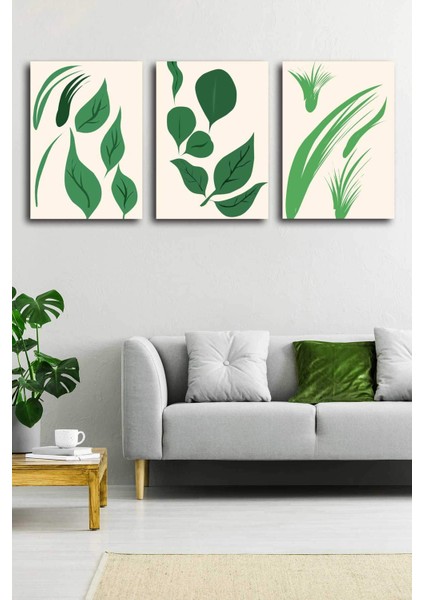 Gift Pack Tropikal Soyut Modern Minimal Kanvas Tablosu 3'lü Canvas Tablo Seti