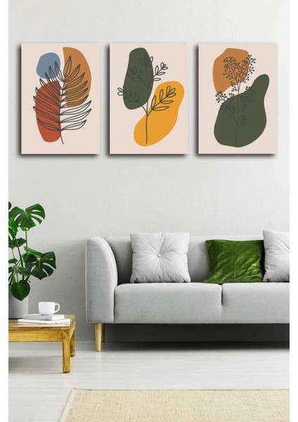 Gift Pack Tropikal Soyut Yapraklar Modern Minimal Kanvas Tablosu 3'lü Canvas Tablo Seti