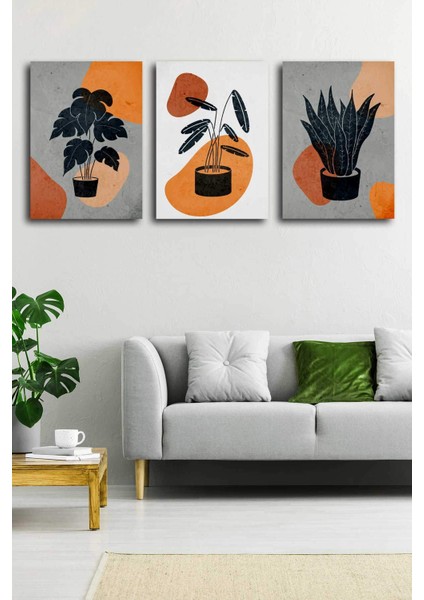 Gift Pack Tropikal Soyut Çiçekler Modern Minimal Kanvas Tablosu 3'lü Canvas Tablo Seti