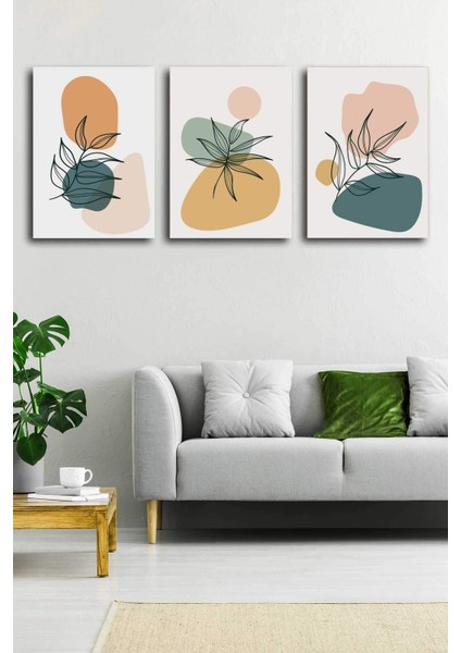 Gift Pack Tropikal Soyut Çiçekler Modern Minimal Kanvas Tablosu 3'lü Canvas Tablo Seti