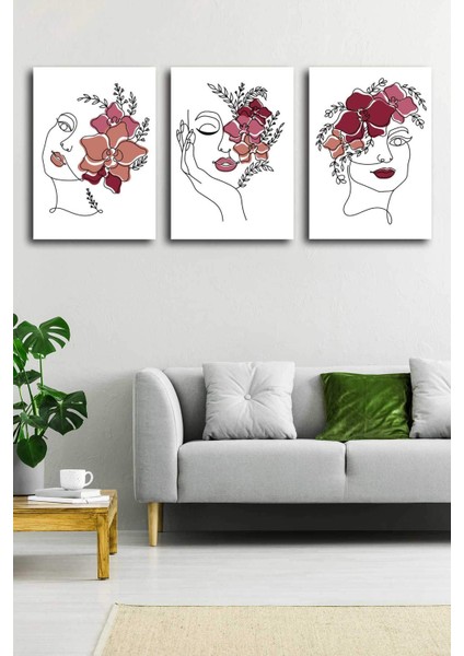 Gift Pack Çiçekli Kadın Modern Minimal Kanvas Tablosu 3'lü Canvas Tablo Seti
