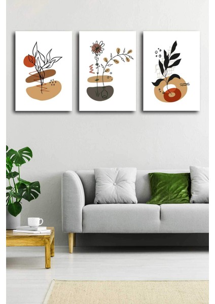 Gift Pack Soyut Çiçekler Modern Minimal Kanvas Tablosu 3'lü Canvas Tablo Seti