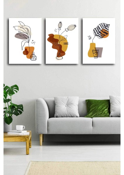 Gift Pack Tropikal Soyut Modern Minimal Kanvas Tablosu 3'lü Canvas Tablo Seti