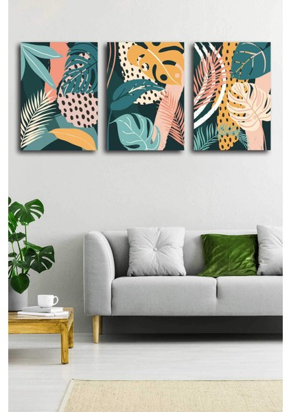 Gift Pack Tropikal Soyut Modern Minimal Kanvas Tablosu 3'lü Canvas Tablo Seti