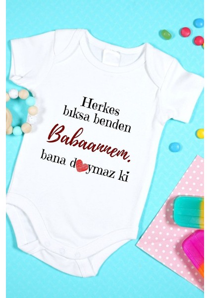 Özel Tasarım Bebek Zıbın - Çıtçıtlı Body (Doymaz Ki Babaannem!)