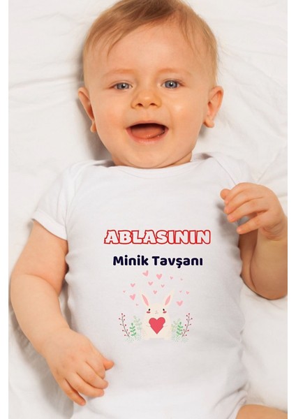 Özel Tasarım Bebek Zıbın Çıtçıtlı Body Ablasının Minik Tavşanı