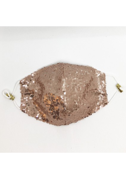 Pullu Şık Kumaş Maske Rose Altın Pullu Maske