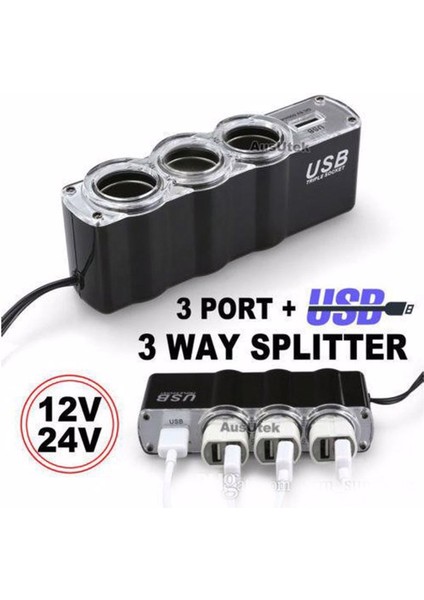 Araba Araç Oto Çakmak Çoklayıcı Çoğaltıcı Soketi USB Çakmaklık