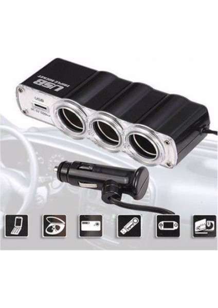 Araba Araç Oto Çakmak Çoklayıcı Çoğaltıcı Soketi USB Çakmaklık