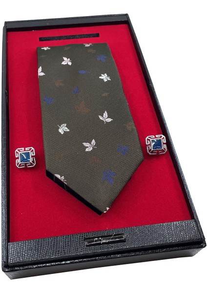 Kahverengi Italyan Ipek Kravat Çelik Kol Düğmesi Erkek Hediye Seti Sks fiyatları