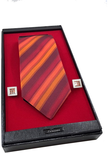 Kırmızı Italyan Ipek Kravat Çelik Kol Düğmesi Erkek Hediye Seti SKS22 fiyatları