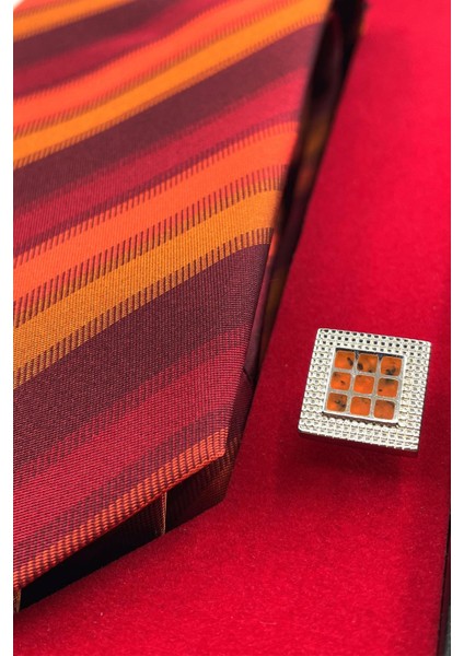 Kırmızı Italyan Ipek Kravat Çelik Kol Düğmesi Erkek Hediye Seti SKS22 modelleri