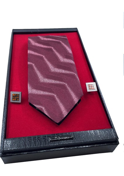 Bordo Italyan Ipek Kravat Çelik Kol Düğmesi Erkek Hediye Seti SKS02 fiyatları
