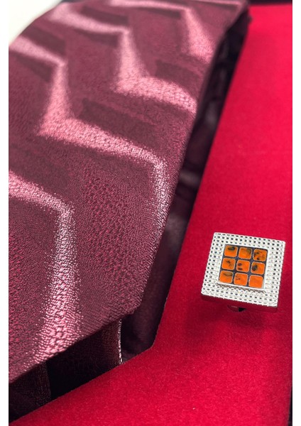 Bordo Italyan Ipek Kravat Çelik Kol Düğmesi Erkek Hediye Seti SKS02 modelleri