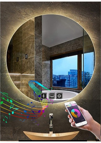 75 cm Bluetoothlu Dokunmatik Tuşlu Buğu Yapmayan Ledli Yuvarlak Banyo Aynası indirimleri