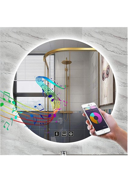 Global Led Mirror 70 cm Bluetoothlu Dokunmatik Tuşlu Buğu Yapmayan Ledli Yuvarlak Banyo Aynası