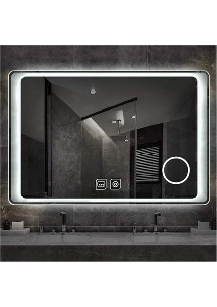 70X110 cm Büyüteçli Dokunmatik Tuşlu Buğu Yapmayan Ledli Banyo Aynası