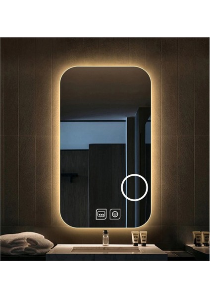 60X70 cm Makyaj Aynalı Dokunmatik Tuşlu Buğu Yapmayan Ledli Banyo Aynası