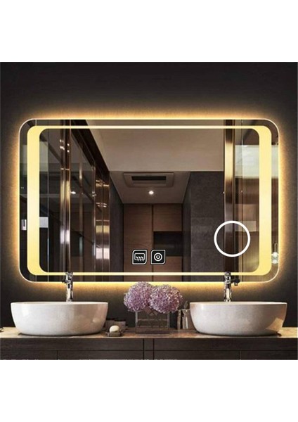 60X70 cm Makyaj Aynalı Dokunmatik Tuşlu Buğu Yapmayan Ledli Banyo Aynası indirimleri