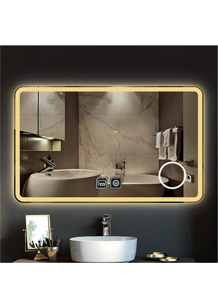 50X65 cm Makyaj Aynalı Dokunmatik Tuşlu Buğu Yapmayan Ledli Banyo Aynası