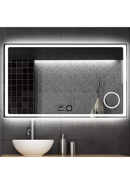 50X65 cm Makyaj Aynalı Dokunmatik Tuşlu Buğu Yapmayan Ledli Banyo Aynası