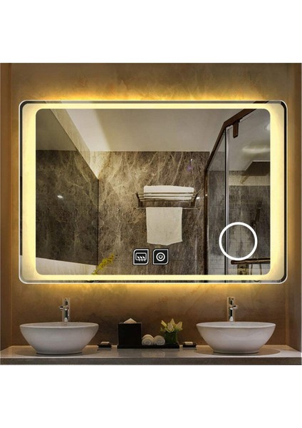 50X65 cm Makyaj Aynalı Dokunmatik Tuşlu Buğu Yapmayan Ledli Banyo Aynası