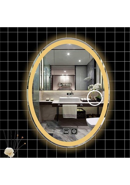 50X70 cm Makyaj Aynalı Dokunmatik Tuşlu Buğu Yapmayan Ledli Elips Banyo Aynası