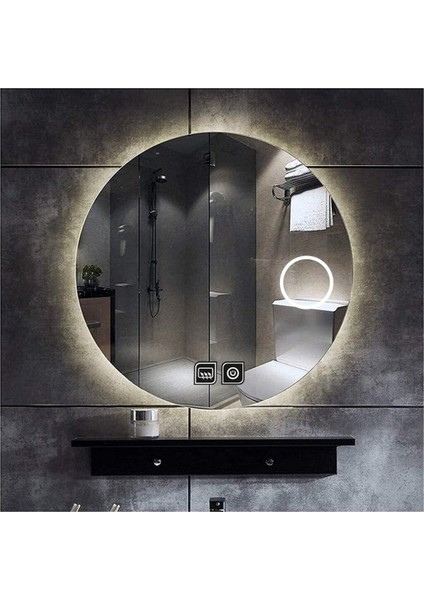 Global Led Mirror 75 cm Makyaj Aynalı Dokunmatik Tuşlu Buğu Yapmayan Ledli Yuvarlak Banyo Aynası