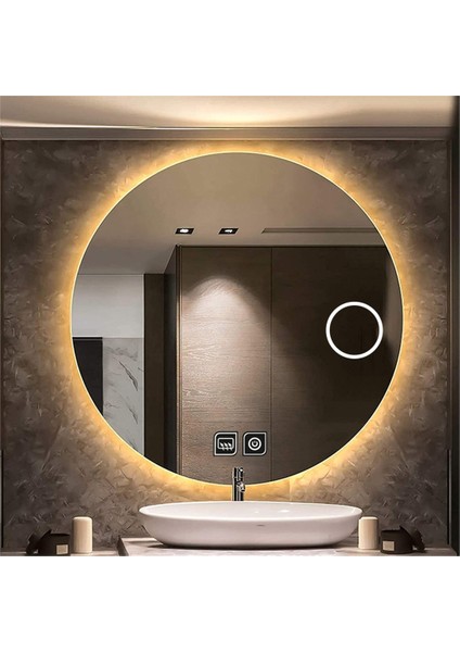 Global Led Mirror 75 cm Makyaj Aynalı Dokunmatik Tuşlu Buğu Yapmayan Ledli Yuvarlak Banyo Aynası