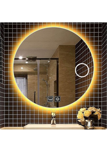 Global Led Mirror 75 cm Makyaj Aynalı Dokunmatik Tuşlu Buğu Yapmayan Ledli Yuvarlak Banyo Aynası