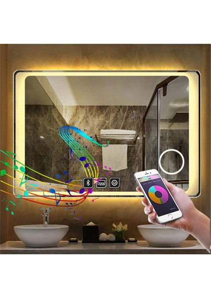 80X120 cm Bluetoothlu Makyaj Aynalı Buğu Yapmayan Ledli Banyo Aynası modelleri
