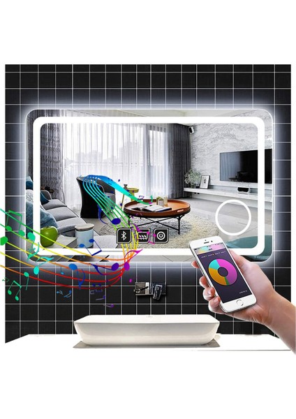 80X120 cm Bluetoothlu Makyaj Aynalı Buğu Yapmayan Ledli Banyo Aynası indirimleri