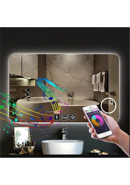 75X105 cm Bluetoothlu Makyaj Aynalı Buğu Yapmayan Ledli Banyo Aynası modelleri