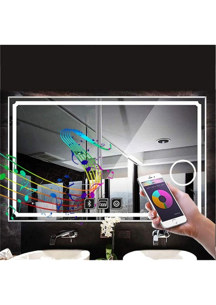50X65 cm Bluetoothlu Makyaj Aynalı Buğu Yapmayan Ledli Banyo Aynası modelleri