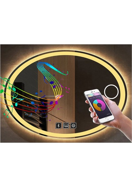 80X100 cm Bluetoothlu Makyaj Aynalı Buğu Yapmayan Ledli Elips Banyo Aynası