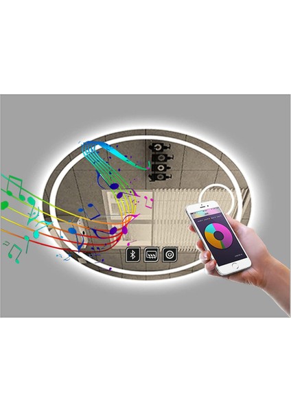 65X85 cm Bluetoothlu Makyaj Aynalı Buğu Yapmayan Ledli Elips Banyo Aynası