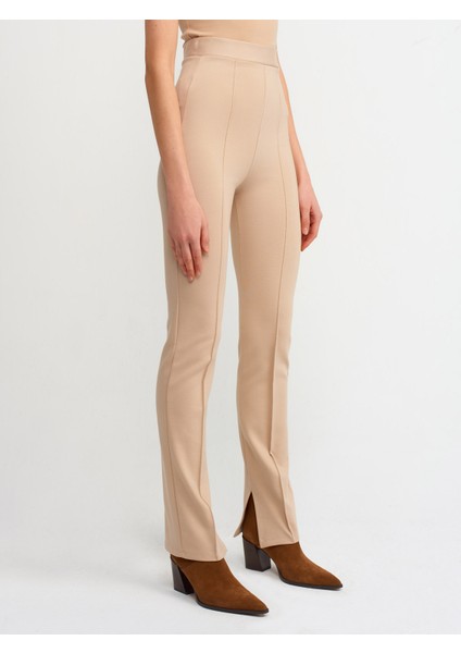 7008 Yırtmaç Detaylı Örme Pantolon-Camel modelleri