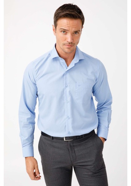 Erkek K.Mavi Regularfıt / Rahat Kalıp 7 Cm Klasik Gömlek fırsatları