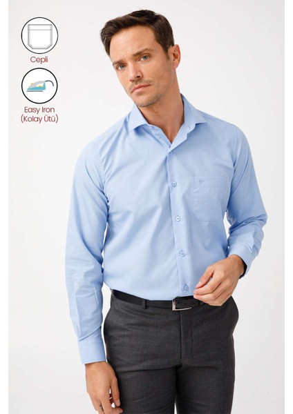 Erkek K.Mavi Regularfıt / Rahat Kalıp 7 Cm Klasik Gömlek