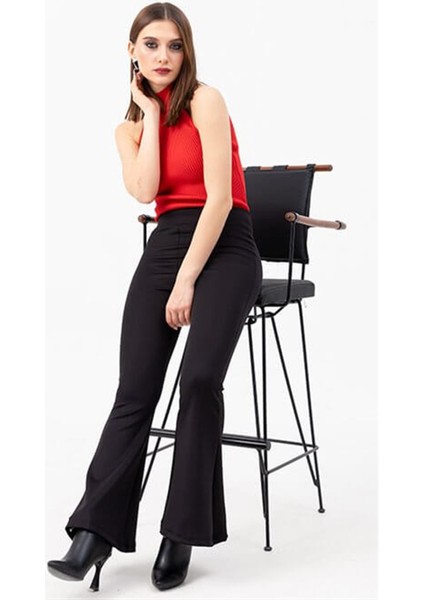 Siyah Ispanyol Paça Pantalon