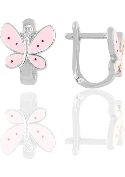 Gümüş Pembe Mineli Klipsli Çocuk Küpesi