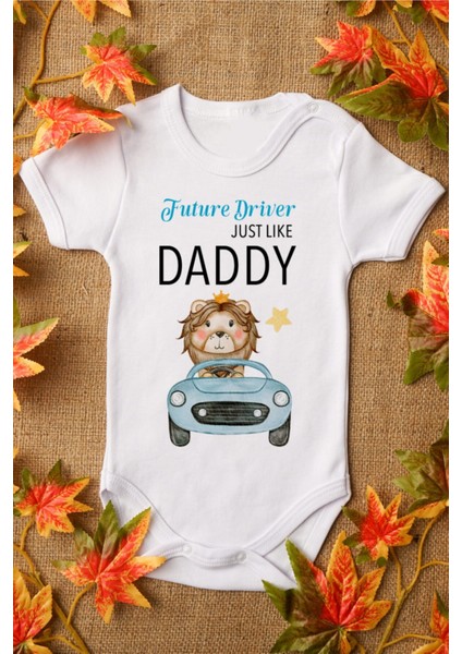 Erkek Beyaz Bebek Daddy Baskılı Çıtçıtlı Bebek Body Zıbın Bebek Badi
