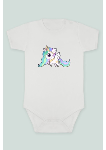 Unicorn 25 Baskılı Bebek Body Zıbın Kısa Kollu Çıt Çıtlı Badi Pamuk