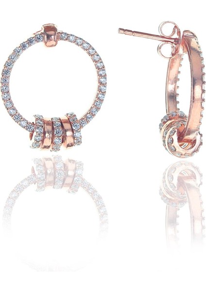 Gümüş Rose Zirkon Taşlı Çivili Ring Küpe